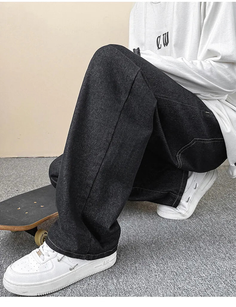 Jeans men's four-season new mopping straight loose wide legs trendy casual handsome comfortable trousers