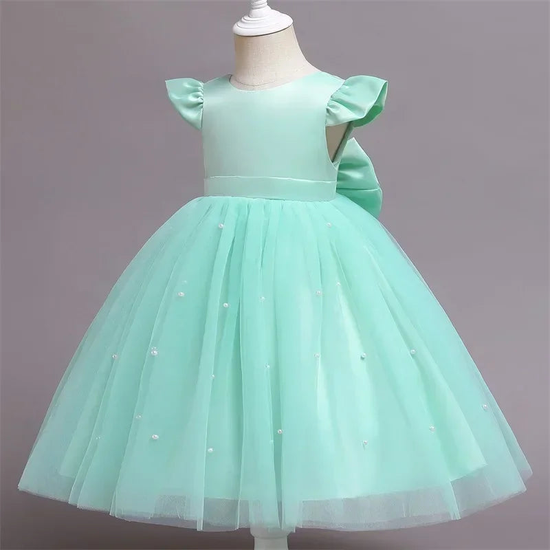 Toddler Girl Flower Birthday Tulle Dress Backless Bow Wedding Dress Kids Christmas Party Princess Dress Baby Girl Clothes