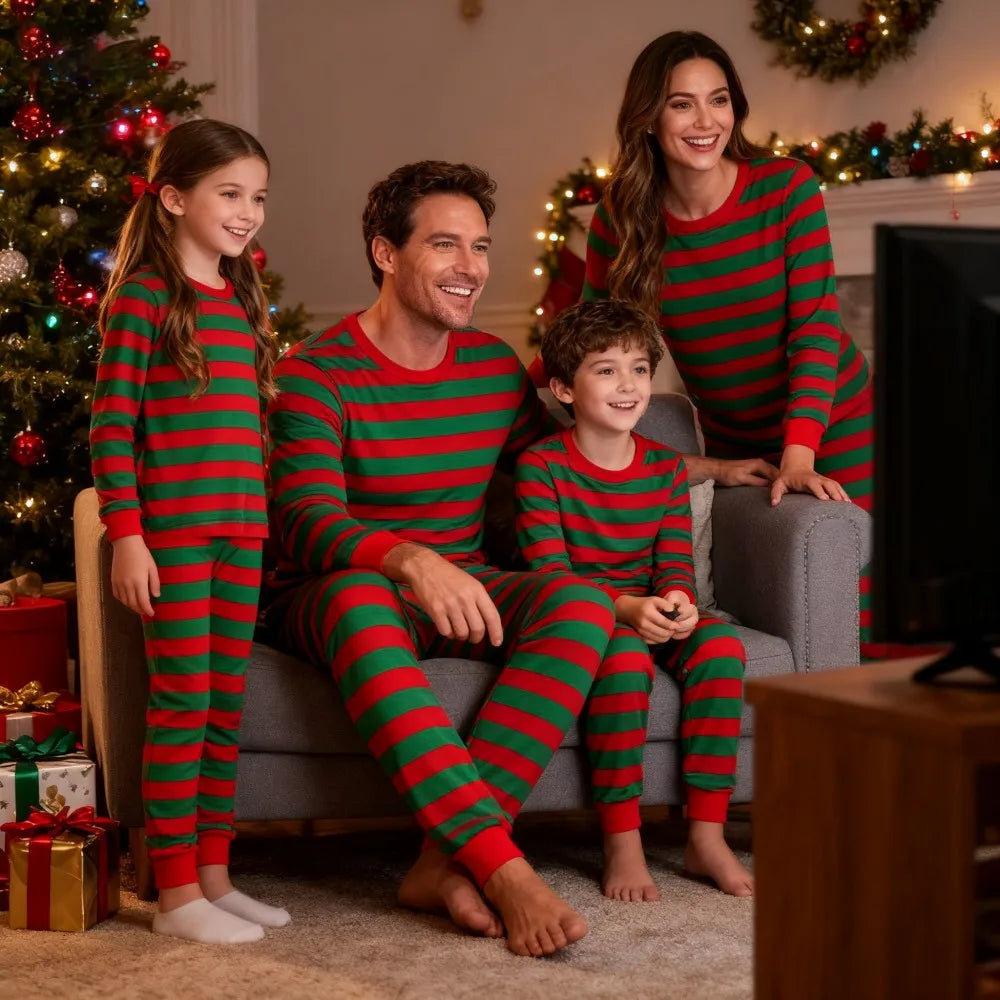 New Striped Family Matching Christmas Pajamas Mother Kids Pijamas Familiares Navidad Couples Matching Outfits Xmas Nightwear