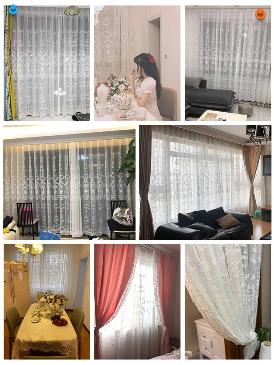 White Elegant Lxury Curtains, Tulle Contain Pearls Embroidery Beads Window Drapes ,Curtain Volie Sheer for Living Room Finished