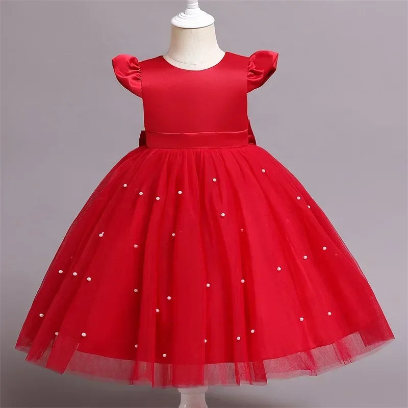 Toddler Girl Flower Birthday Tulle Dress Backless Bow Wedding Dress Kids Christmas Party Princess Dress Baby Girl Clothes