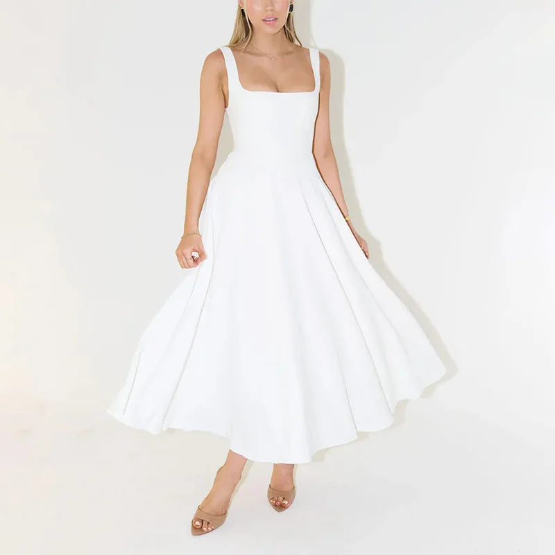 Women's Dresses New Simple Sexy Solid Color Straps Dress Ladies Temperament Multicolor Slim Midi Dresses Party Gowns 2025