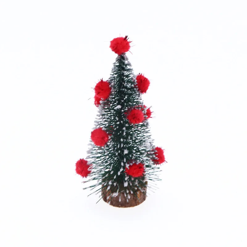 1Pcs "Merry Chrismas" Sisal  Simulation Christmas Tree Miniature Scene  Snowflakes Little Pine Needle Tree Dollhouse Decor