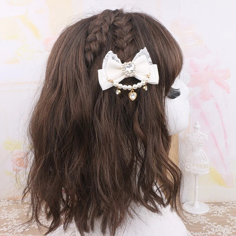 Accessories for Women Pearls Rhinestone Bow  Hair Clips for Women Bowknot Handmade Baroque Lolita Party Jewelry Gifts Y2K Girl