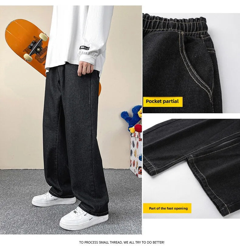 Jeans men's four-season new mopping straight loose wide legs trendy casual handsome comfortable trousers