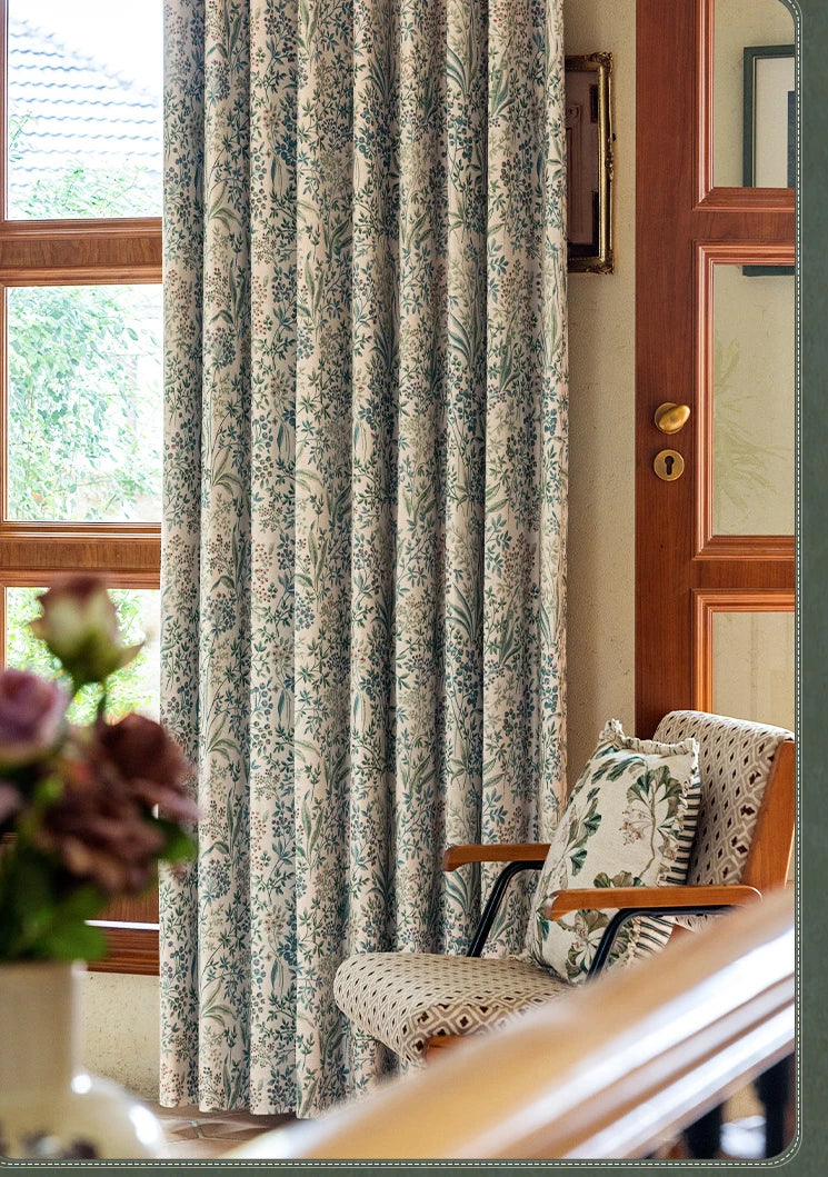 Curtains for Living Dining Room Bedroom American Pastoral Retro Floral Print Cotton and Linen Blackout Light Luxury