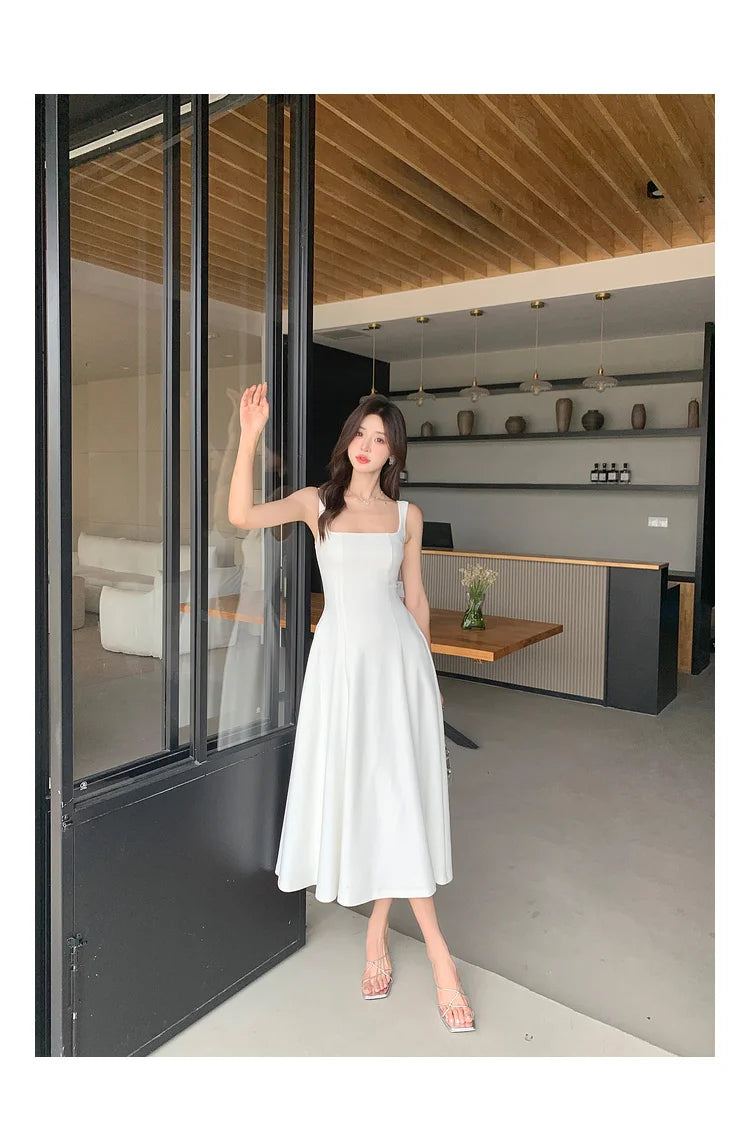 Women's Elegant Red Evening Dresses Sleeveless Wedding Guest Dress Spaghetti Strap A-Line White Party Female Prom gown Vestidos