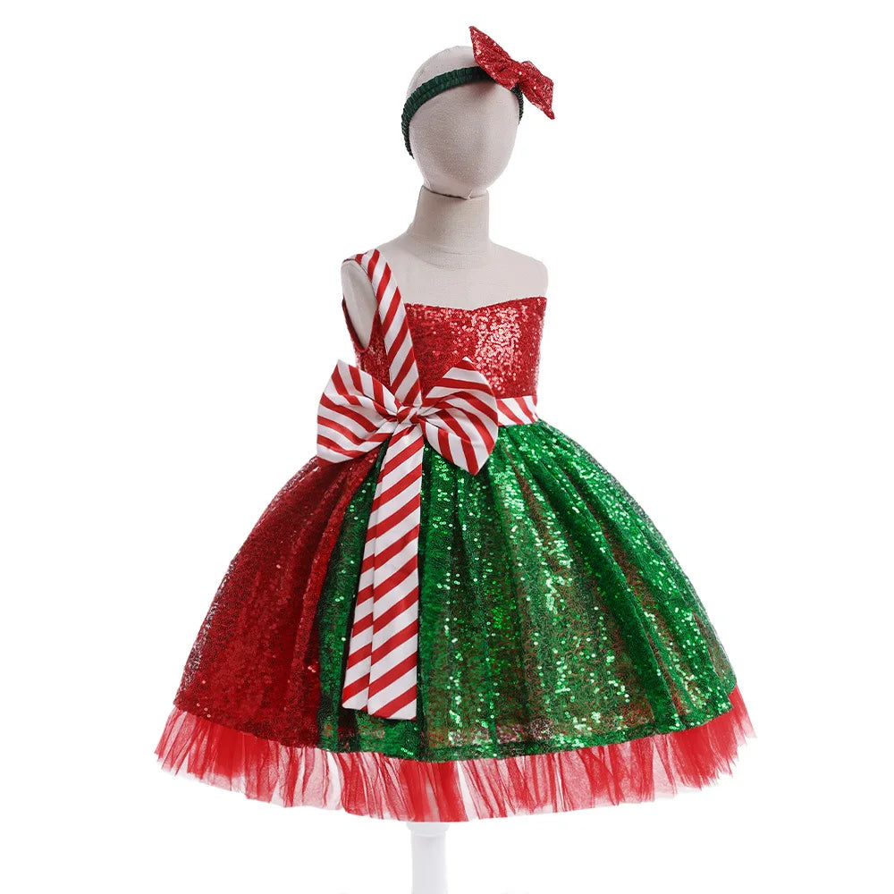 Christmas Cosplay Princess Dress Children Red New Year Carnival Clothes Girls Cartoon Xmas Tree Role Play Outfit Cute Costume