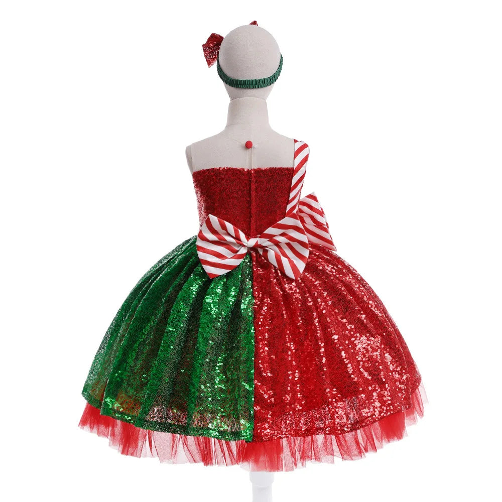 Christmas Cosplay Princess Dress Children Red New Year Carnival Clothes Girls Cartoon Xmas Tree Role Play Outfit Cute Costume