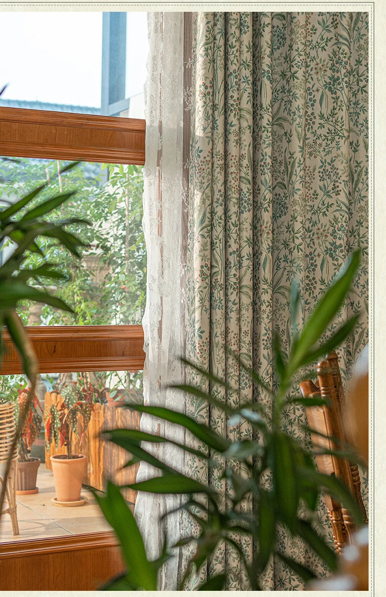 Curtains for Living Dining Room Bedroom American Pastoral Retro Floral Print Cotton and Linen Blackout Light Luxury