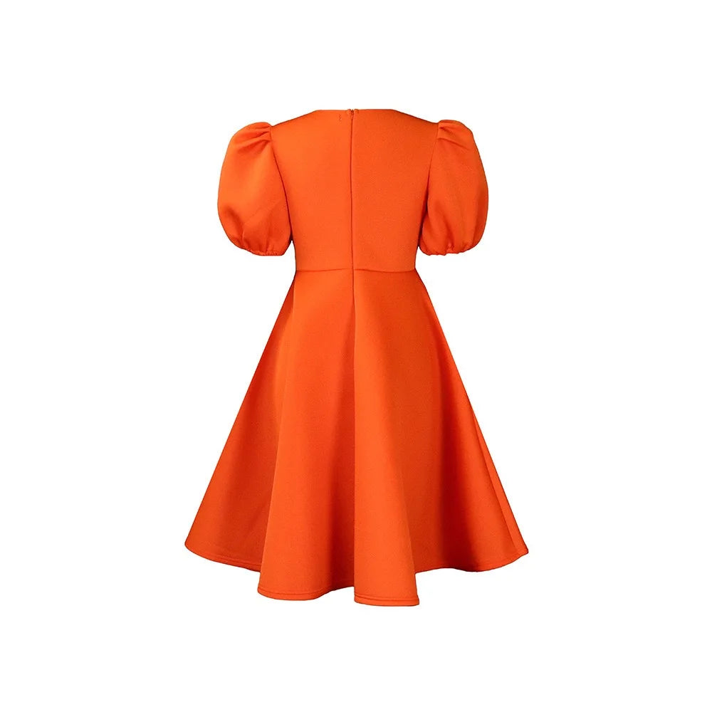 Elegant Party Dresses for Women O Neck Short Sleeve High Waisted Pleated Knee Length Fashion Ladies Birthday Dinner Vestidos Hot