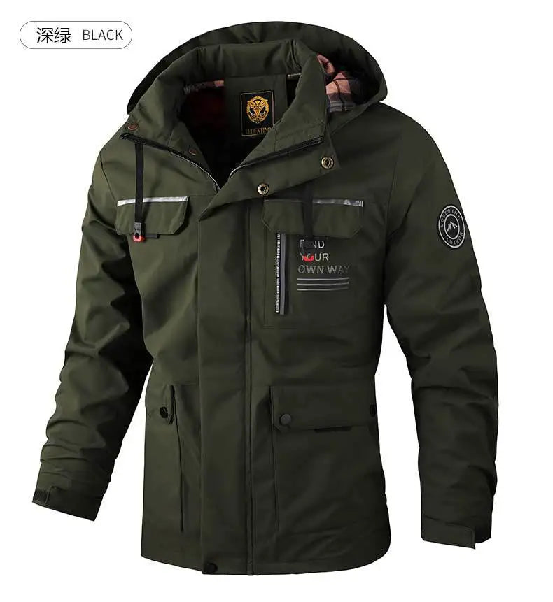 Jackets Men Thick Coats Hooded Jogger Coat Zipper Pockets Casual Streetwer Warm Jacket Autumn Winter Outerwear Men Clothing