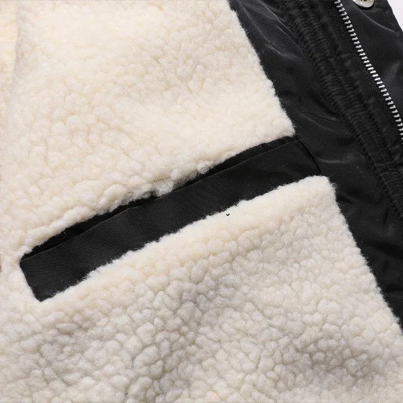 Men's Winter Warm, Hooded Jacket with Raw Edge, Lined Aviator Jacket, Embroidered Badge Design, Windproof and Waterproof Jacket