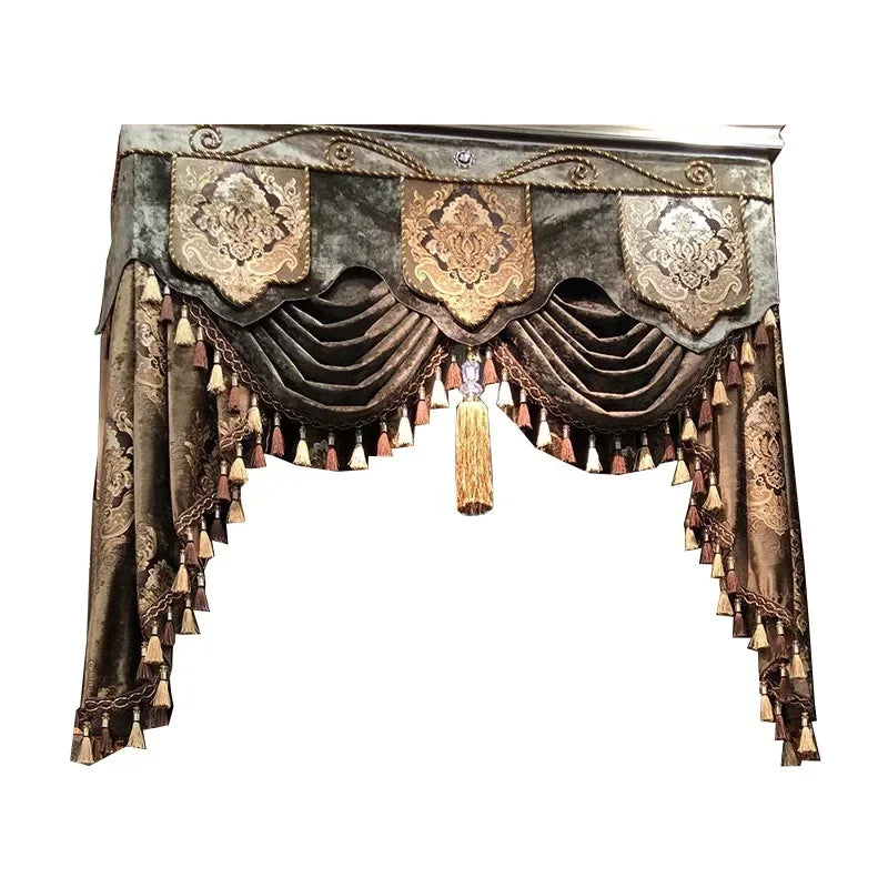European Curtains for Living Room Dining Bedroom High Window Elegant Palace Luxury Print Velvet Curtain Carved Gold Curry Villa