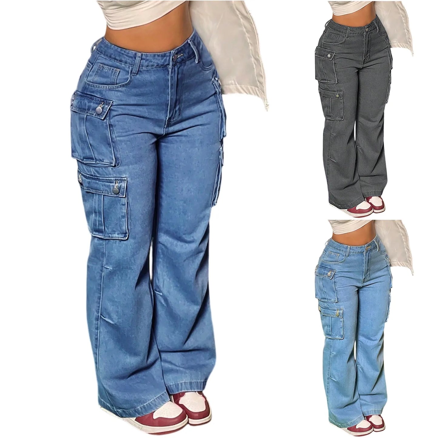 Ladies' Jeans Casual Fashion Straight Leg Workwear Jeans Vintage Jeans Multiple Pocket Denim Pants High Waist Denim Trousers