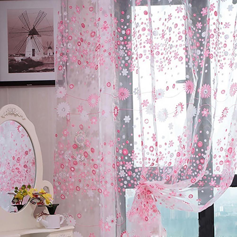 200X100cm Floral Pattern Window Curtain Summer Transparent Room Decor Window Screening Door Curtains Drape Panel Sheer Tulle