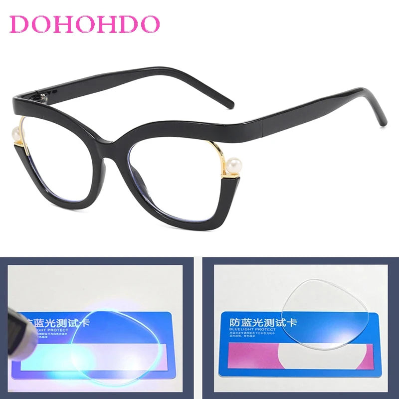 Vintage Brand Designer Pearl Cat Eye Optical Glasses Men Women Trendy Luxury Computer Anti-Blue Light Protection Spectacle Очки