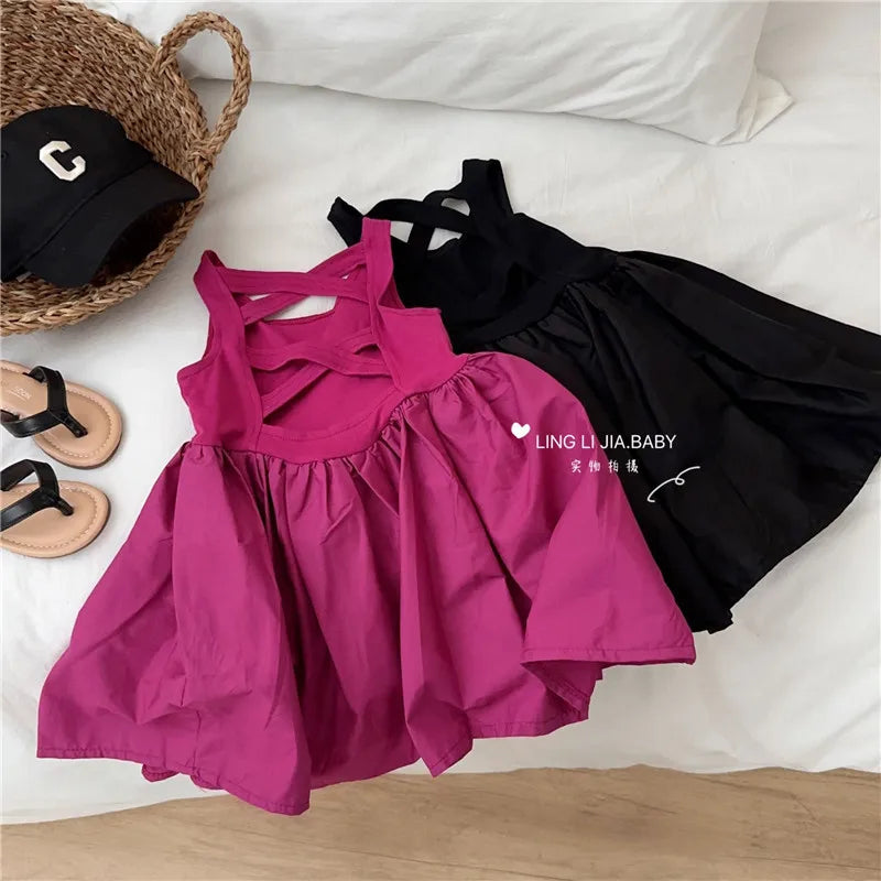Girls Casual Dresses Back Hollowing Sleeveless Dress Toddler Girl Clothes Summer Dresses Chinese Traditional Dress for Girls