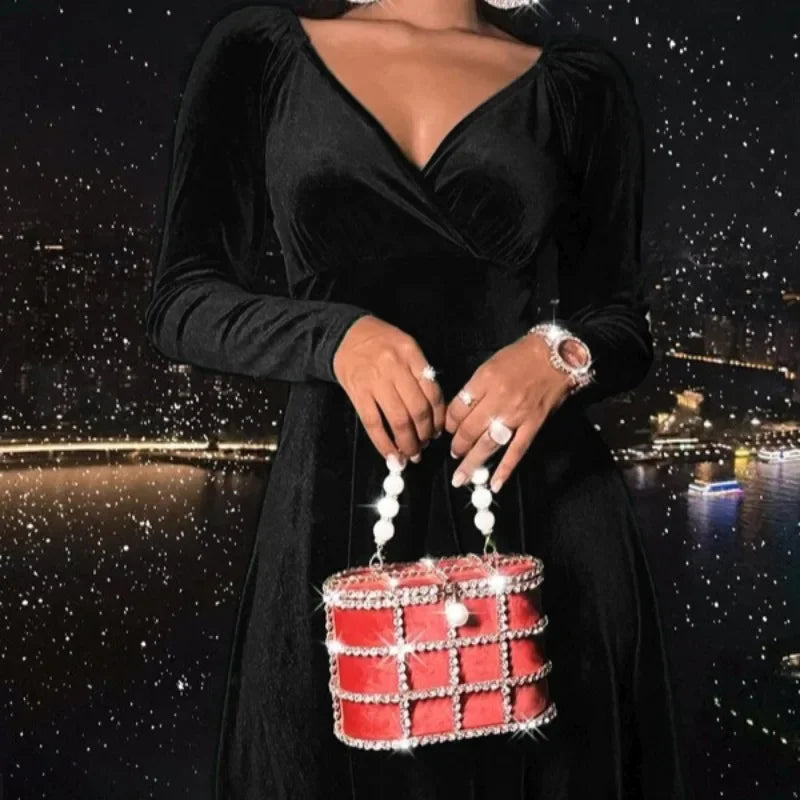 Dresses for Women 2025 Autumn Black Long Sleeve Women Dress Elegant V-Neck Slim A-LINE Dress Women Vestidos De Verano Mujer Q40