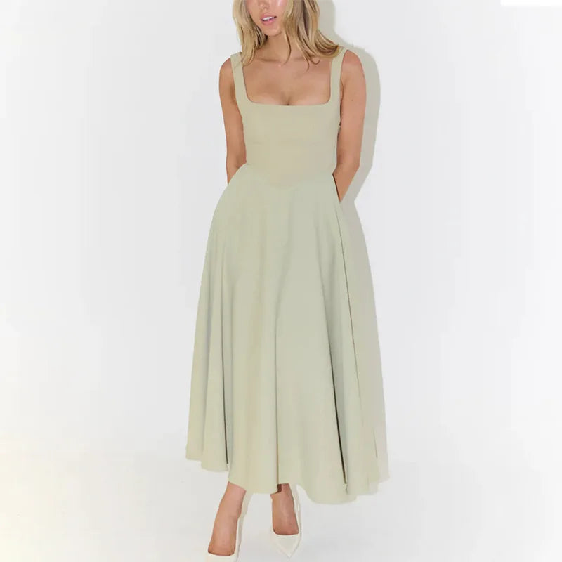 Women's Dresses New Simple Sexy Solid Color Straps Dress Ladies Temperament Multicolor Slim Midi Dresses Party Gowns 2025