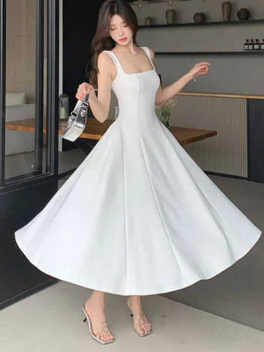 Women's Elegant Red Evening Dresses Sleeveless Wedding Guest Dress Spaghetti Strap A-Line White Party Female Prom gown Vestidos