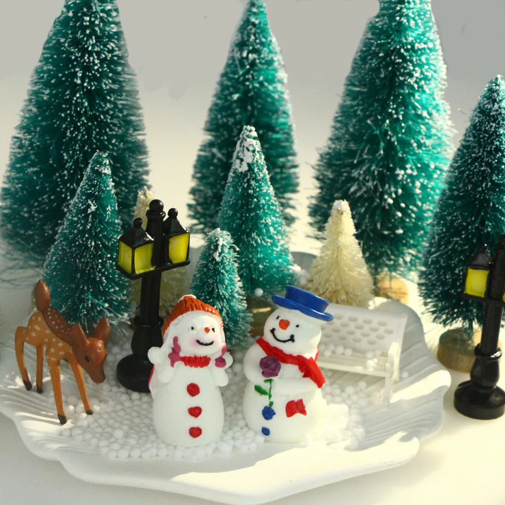 1Pcs "Merry Chrismas" Sisal  Simulation Christmas Tree Miniature Scene  Snowflakes Little Pine Needle Tree Dollhouse Decor
