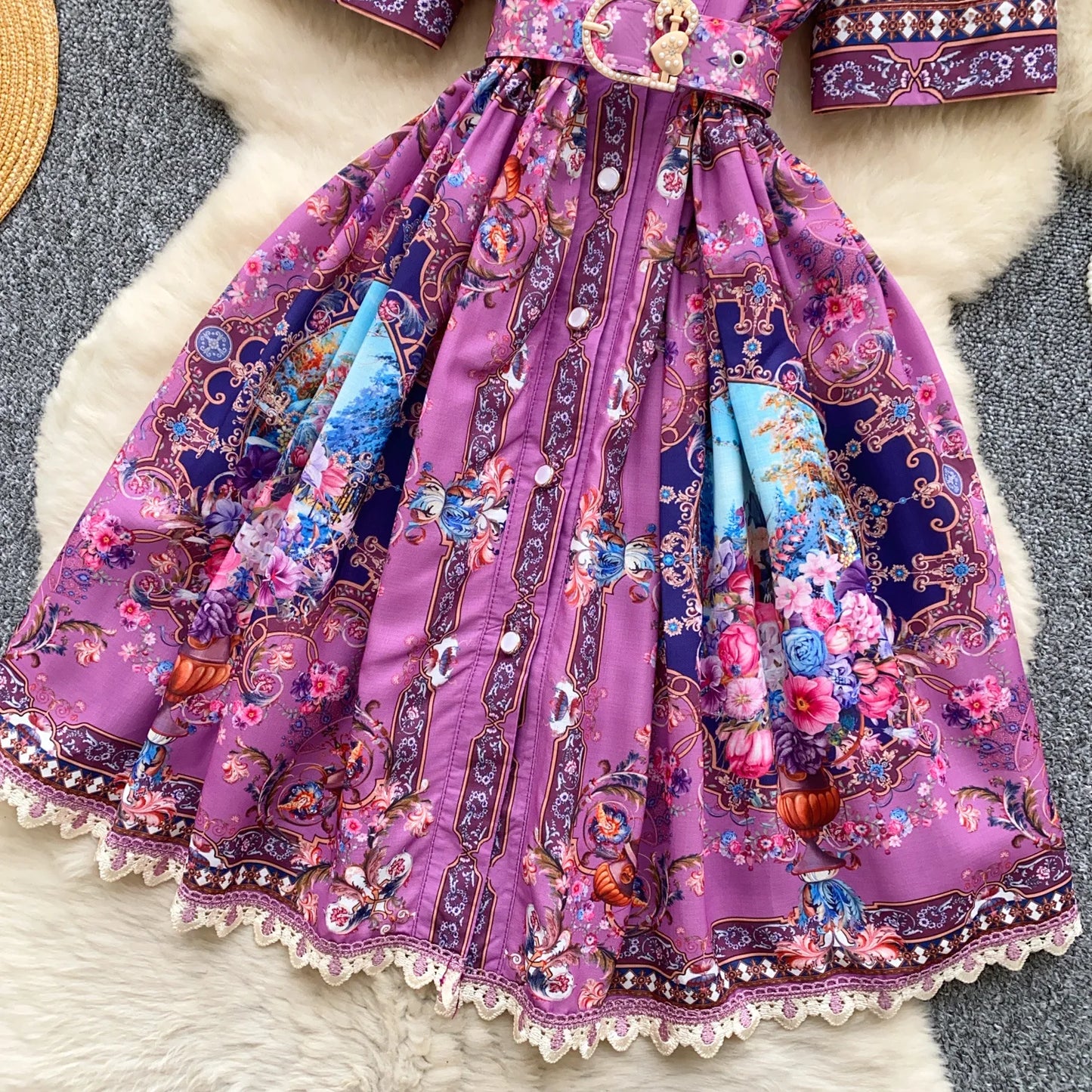 Women Dress Long Dresses A Line Vestidos Turn Down Collar Puff Sleeve Elegant Splice Y2k Streetwear Work Tight Waist 2025