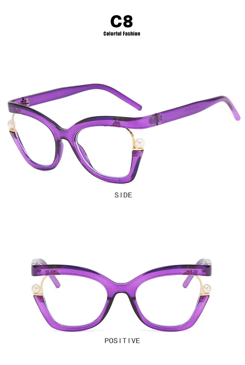 Vintage Brand Designer Pearl Cat Eye Optical Glasses Men Women Trendy Luxury Computer Anti-Blue Light Protection Spectacle Очки