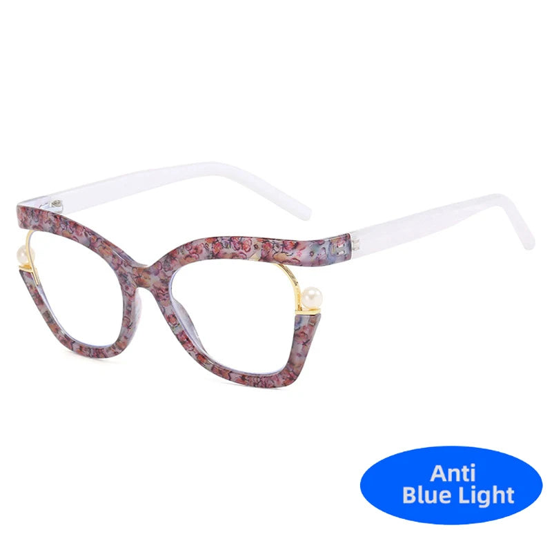 Vintage Brand Designer Pearl Cat Eye Optical Glasses Men Women Trendy Luxury Computer Anti-Blue Light Protection Spectacle Очки