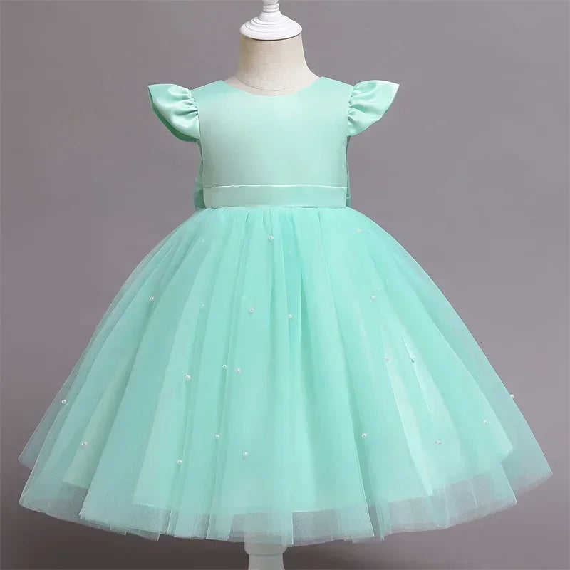 Toddler Girl Flower Birthday Tulle Dress Backless Bow Wedding Dress Kids Christmas Party Princess Dress Baby Girl Clothes