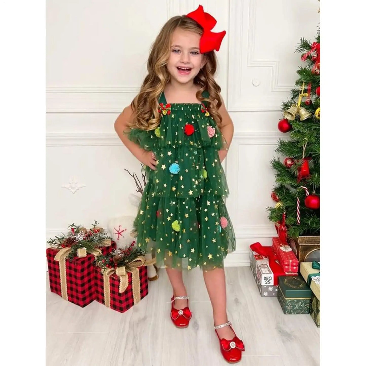 Christmas Dresses For Girls Fashion Girls Dress Glitter Clothes Tiered Outfit For Event Party Birthday Outdoor Activities Club
