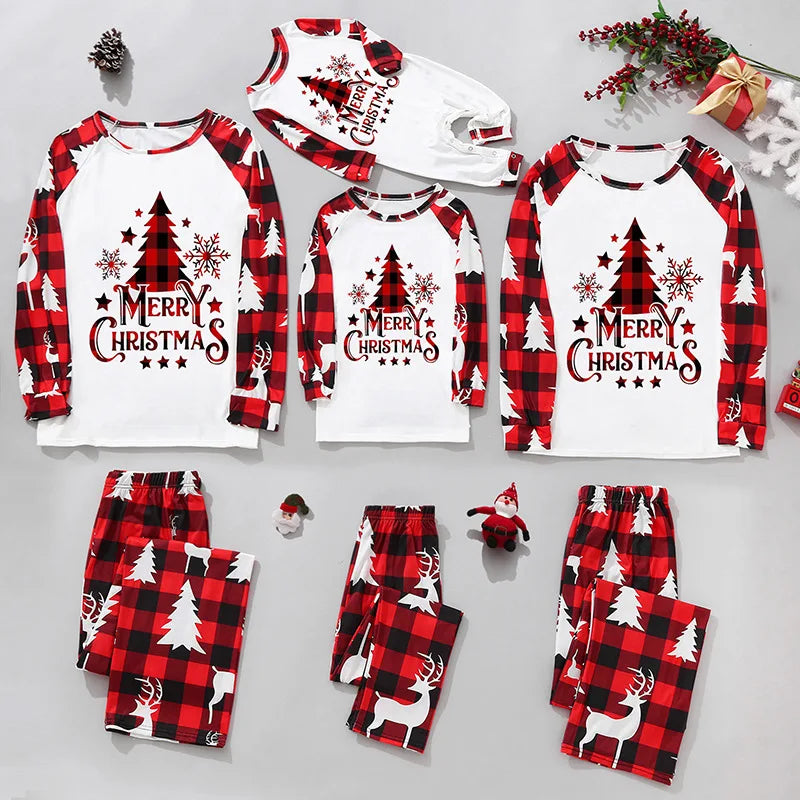 Xmas Matching Family Pajamas Set 2025 Xmas Green Cotton Print Pjs Adult Child Clothing Outfit set Baby Jumpsuit+Dog Clothes