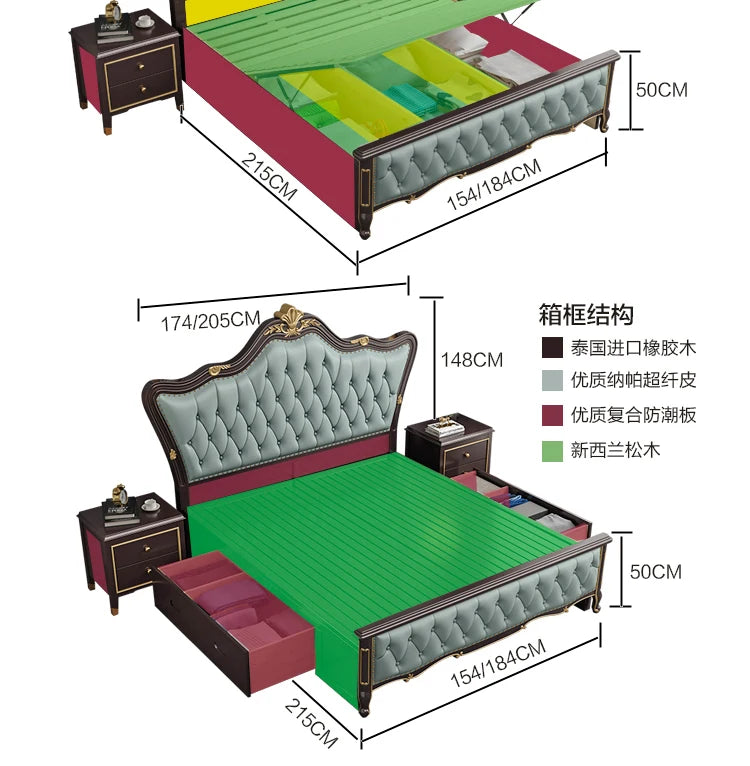 Space Saving Marriage Bed European Luxury Queen Size Double Bed Storage Multifunctional Cama De Casal Luxuosa Home Furniture