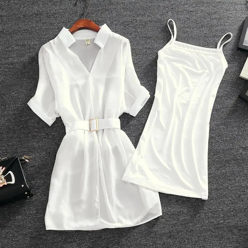 Women's Dress Sundress Clothing Female Dresses 2024 Slip Mini Short White Silk Satin Chiffon Loose Xxl Chic and Elegant Pretty X