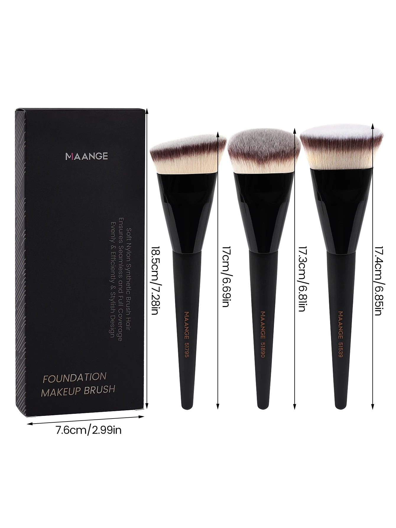 MAANGE 3pcs Makeup Brush Set Angle Round Flat Head Foundation Brush Soft Bristle With Box Skin-friendly Makeup Tool for Beauty