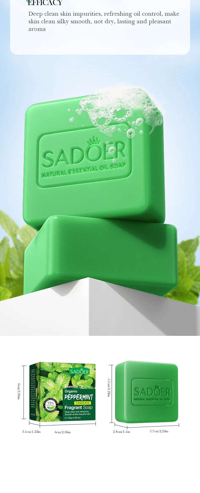 Peppermint Essential Oil Soap Body Shower Handmade Kojico Acid Tumeric Kojic Brightening Hand Sanitizer Bar Salim Bag Whitening