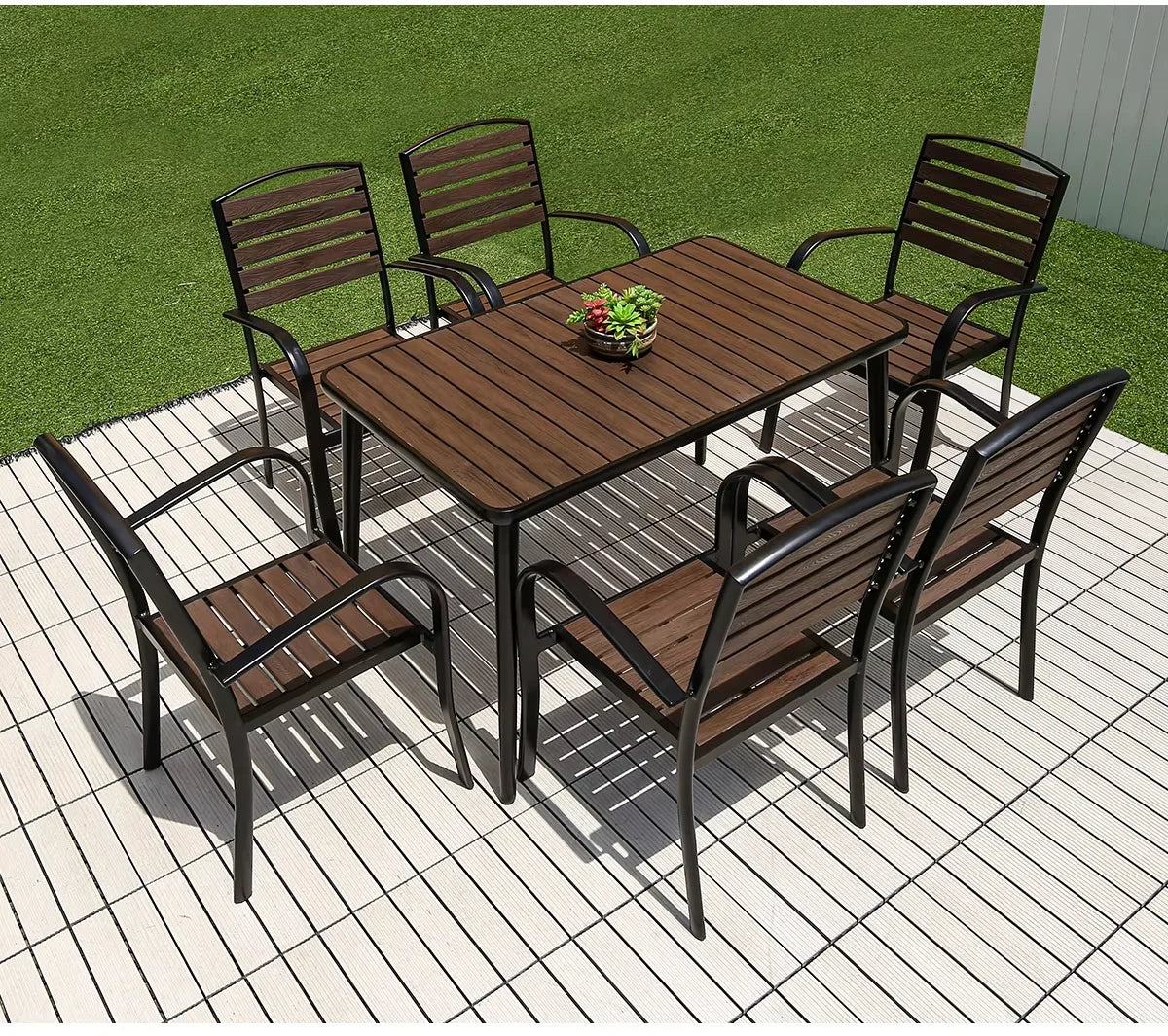 Outdoor Table 120cm Rectangular Tables Metal Backyard Table Garden Hotel Urniture Balcony Terrace Wood-plastic Table