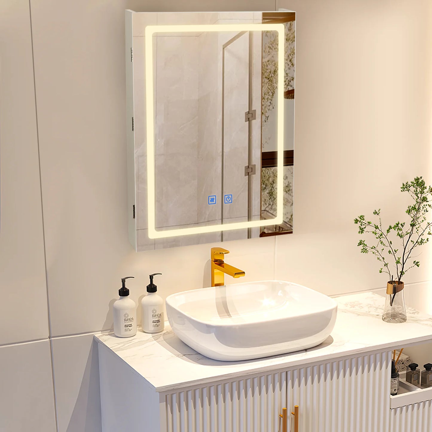 VOWNER Bathroom Medicine Cabinet with LED Lights and Mirror,  with Adjustable Shelf, Defogger, Memory 3-Color Mode, Dimmer