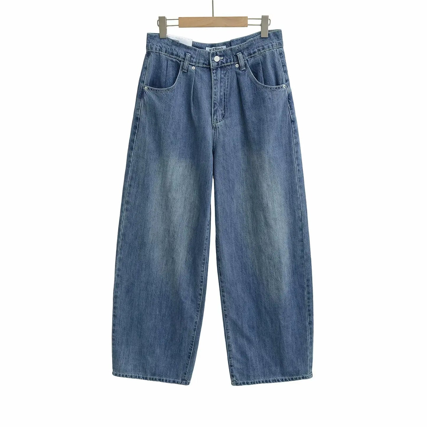 Women 2025 Fashion Straight Jeans Vintage Solid Casual High Waist Wide Leg Denim Pants High Street Lady Trousers Jeans