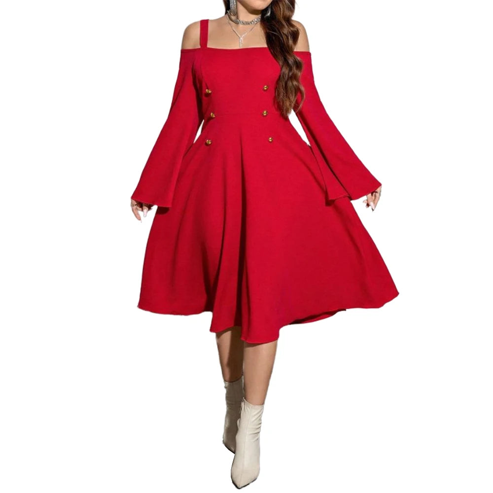 Christmas Dress for Women Plus Size Long Sleeve Oversize Warm Winter Red Elegant Dresses Girls Xmas New Year Party Costume