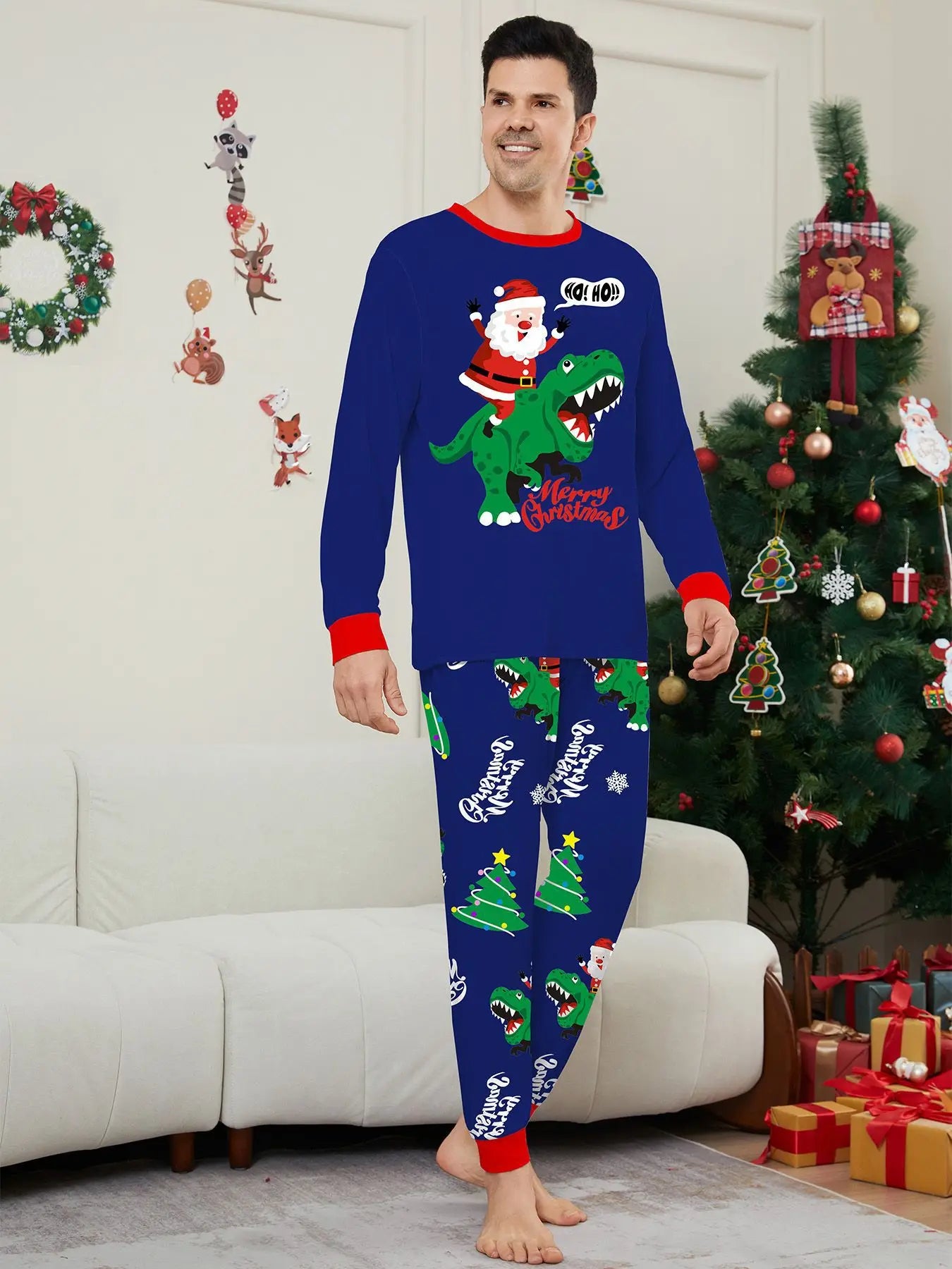 Xmas Matching Family Pajamas Set 2025 Xmas Green Cotton Print Pjs Adult Child Clothing Outfit set Baby Jumpsuit+Dog Clothes