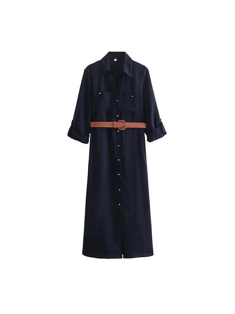 Dresses Women's Spring 2024 New  Loose Belt Elegant Women's Dress Street Fashion Holiday Youth Dress