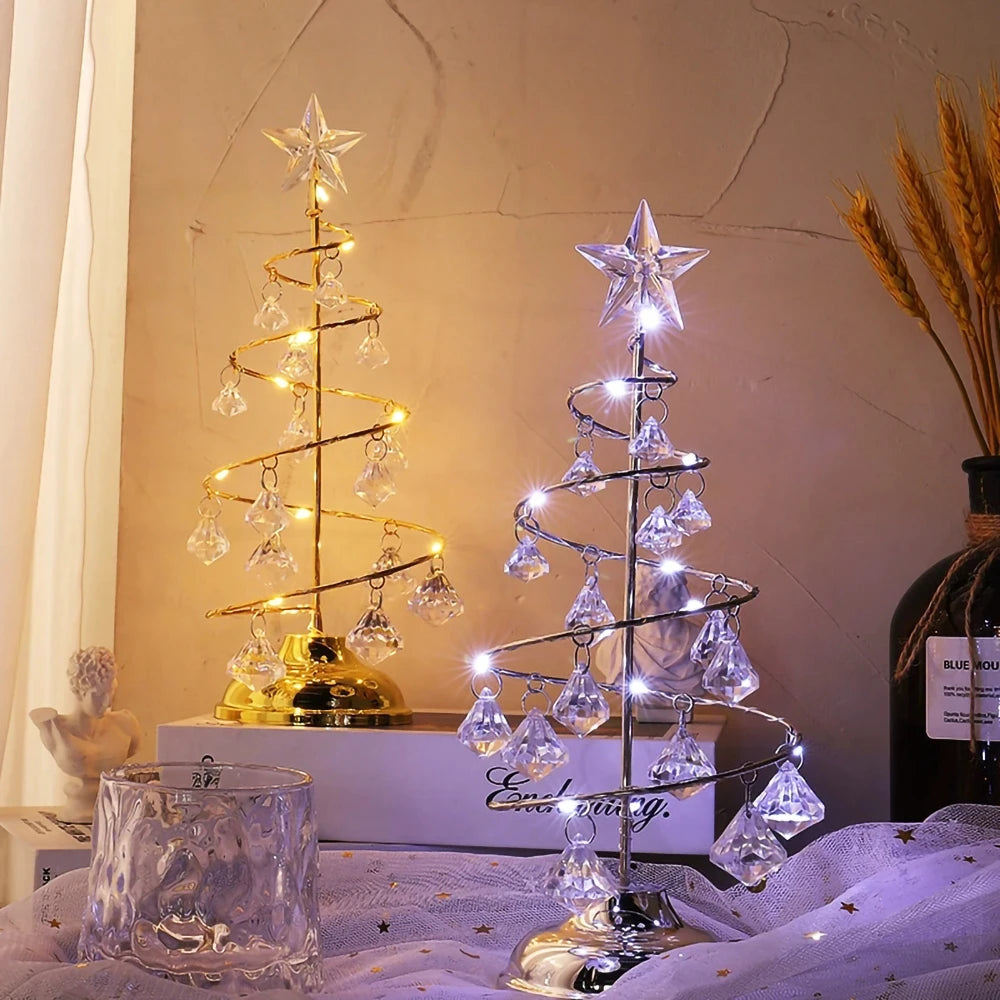 Christmas Decorations Wrought Iron Tree LED Luminous Crystal Christmas Tree Photos on the Table Ornaments Night Light