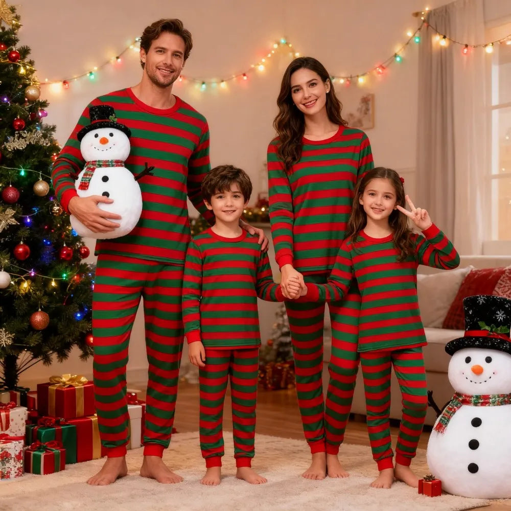 New Striped Family Matching Christmas Pajamas Mother Kids Pijamas Familiares Navidad Couples Matching Outfits Xmas Nightwear
