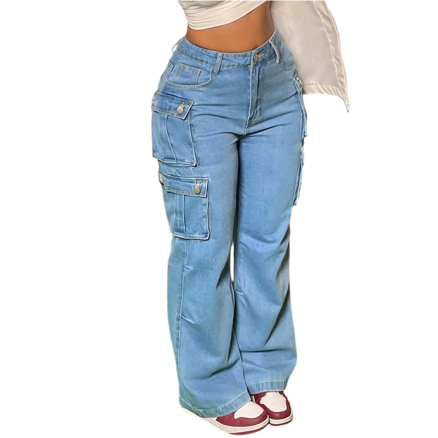 Ladies' Jeans Casual Fashion Straight Leg Workwear Jeans Vintage Jeans Multiple Pocket Denim Pants High Waist Denim Trousers