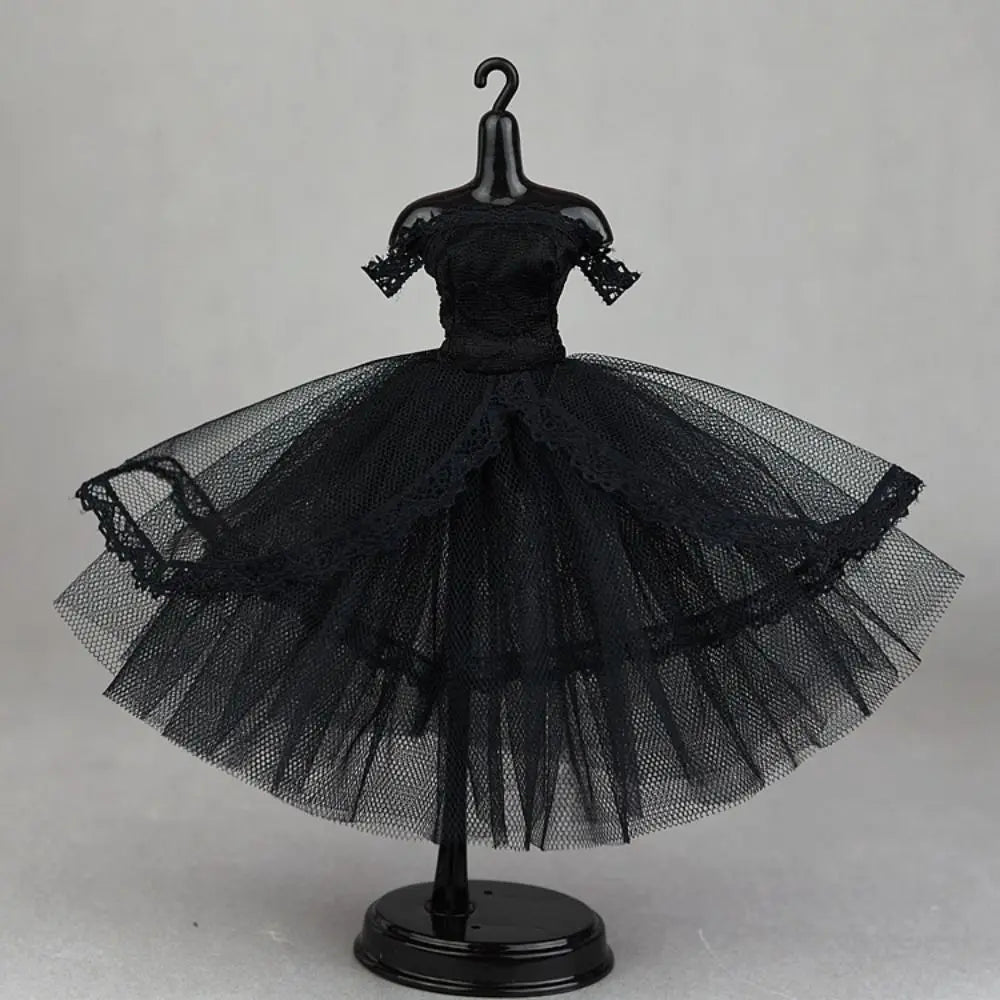 Fashion Dress Up Doll Dress Evening Party Tutu Dotted Lace Dolls Clothes Mini Black Prom Dress Doll Princess Dress DIY Toy