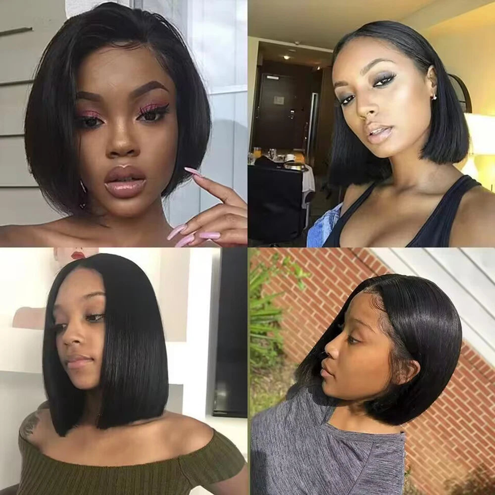 Short Bob Wig Transparent Lace Frontal Wigs Human Hair 100% Straight Bob Wigs Pre Plucked 13x4 Lace Front Wigs For Black Women