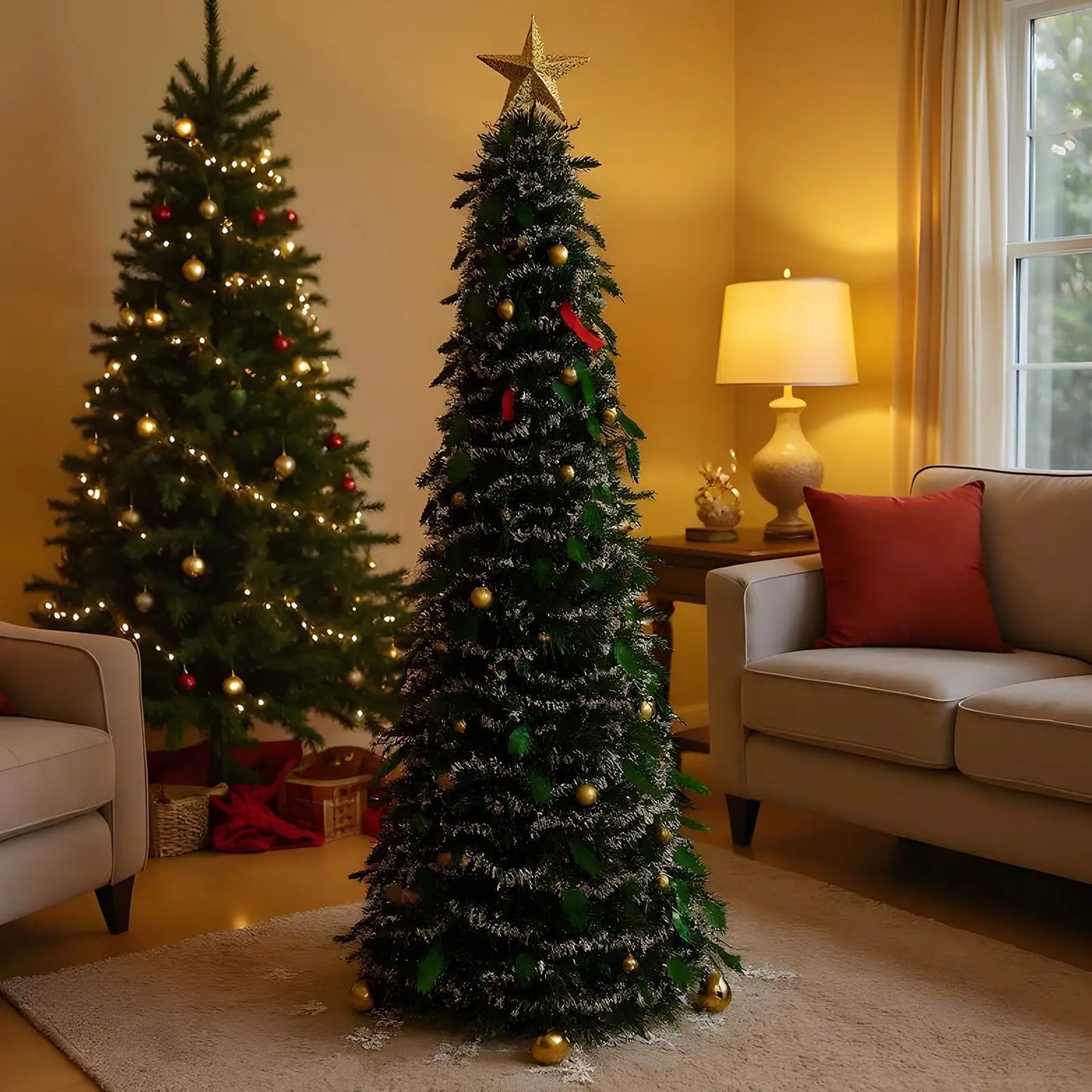 Christmas Tree 5 Ft Festival Ornament Faux Foldable Christmas Tree Christmas Decoration for Winter Holiday Season Decor Indoor