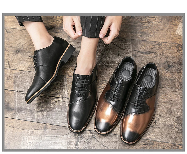 Shoes for men shoes leather shoes business dress shoes all-match casual shock-absorbing wear-resistant footwear black Plus