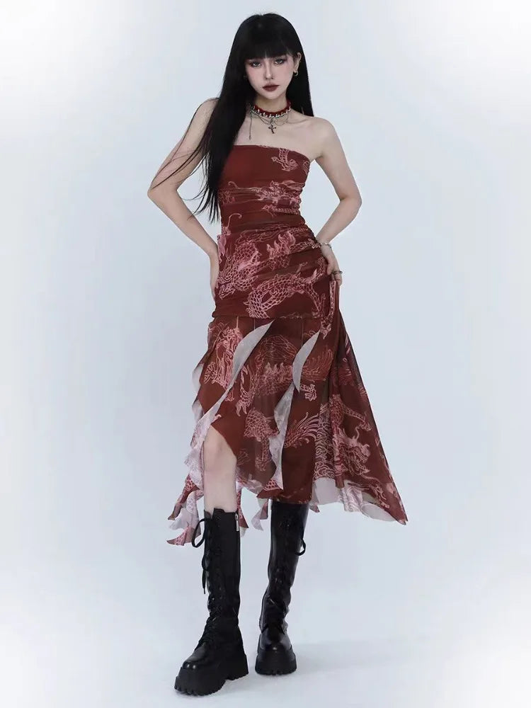 Sexy Dresses for Women 2025 Vestidos De Mujer Tunic Print Sleeveless Backless Robe Femme Fashion Summer Irregular Chiffon Dress